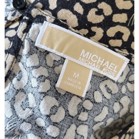 MICHAEL KORS Womens Size Medium Animal Print Linen Blend Short Sleeve Shirt Top - Picture 11 of 11